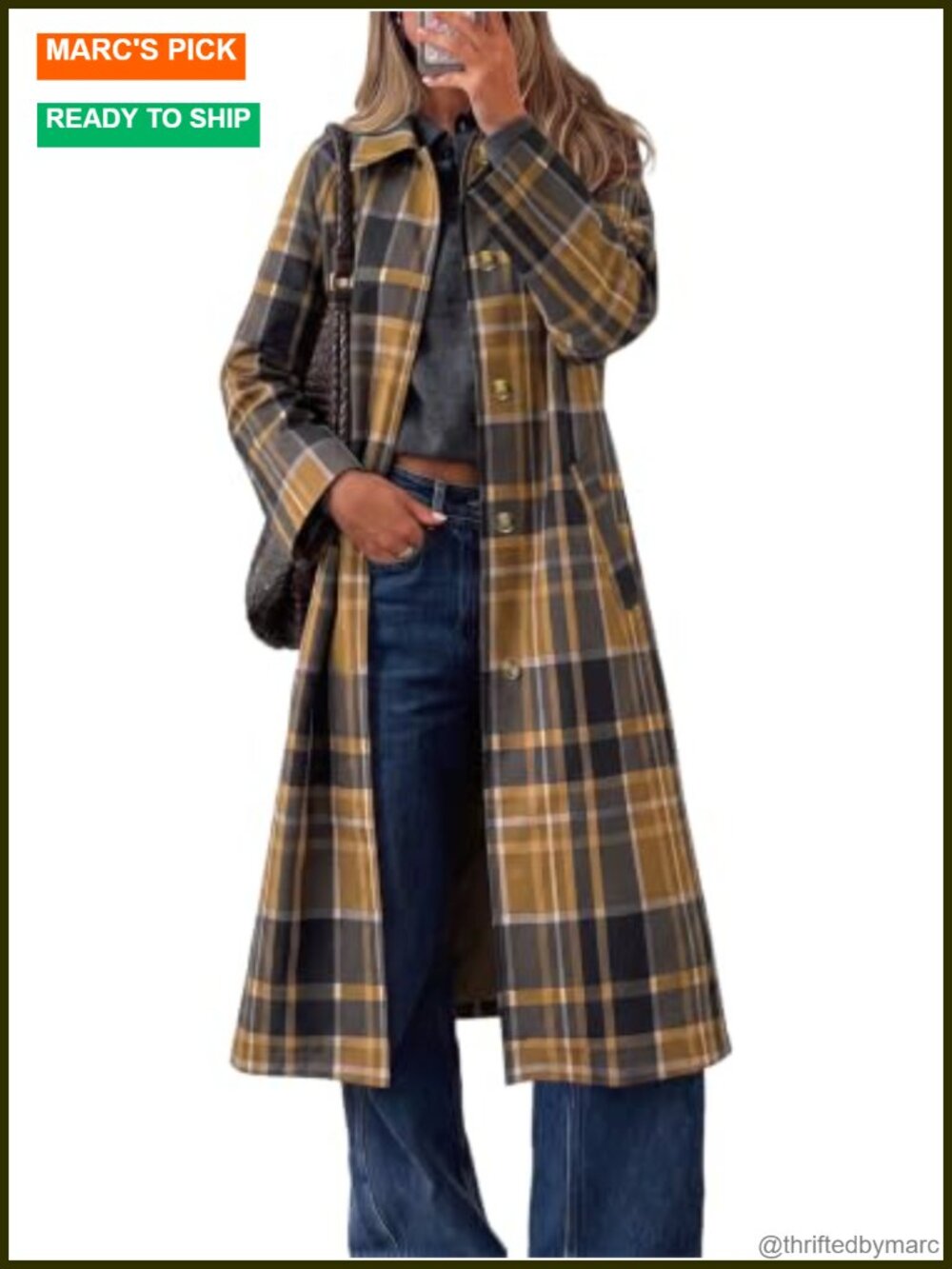 Womens Plaid Trench Coat Long Sleeve Single Breasted Lapel Fall